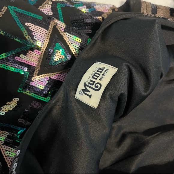 Show Me Your MuMu Black Sequin Mini Dress with Teal & Silver Pattern Sz medium - Picture 3 of 4